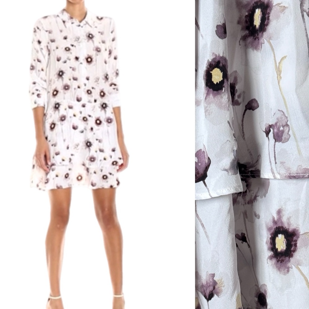 Equipment Floral Mini Dress - White and Purple